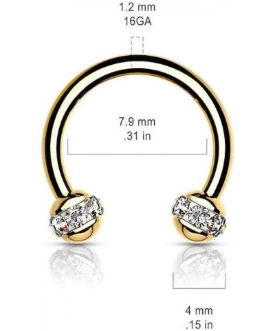 Crystals Paved Around ball Gold PVD Over Surgical Steel Horseshoes for Ear Cartilage, Daith, Eyebrow, Nose Septum and More Au...