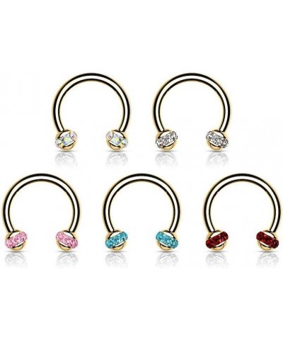 Crystals Paved Around ball Gold PVD Over Surgical Steel Horseshoes for Ear Cartilage, Daith, Eyebrow, Nose Septum and More Au...