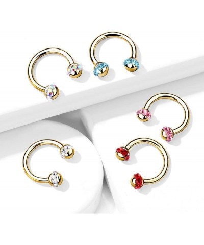 Crystals Paved Around ball Gold PVD Over Surgical Steel Horseshoes for Ear Cartilage, Daith, Eyebrow, Nose Septum and More Au...