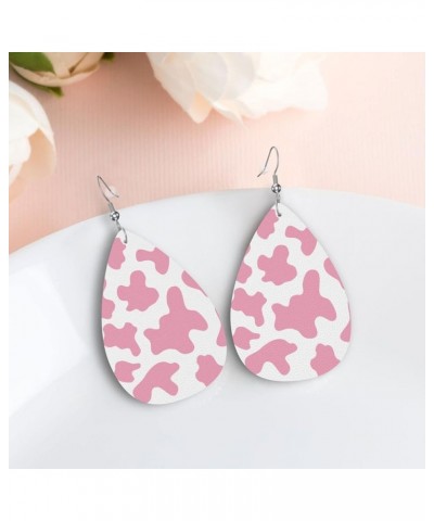 Vintage Sunflower Faux Leather Earrings For Women Girls Lightweight Teardrop Dangle Earrings Gift Pink Cow Texture $7.01 Earr...