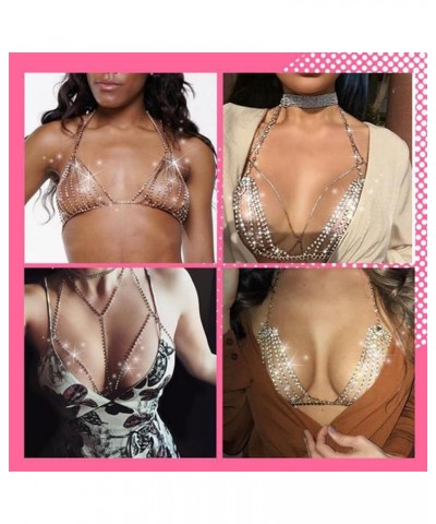 Sexy Metal Bikini Body Chains for Women,Rhinestone Chest Bracket Bikini Bra Chest Chain C $10.55 Body Jewelry