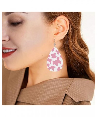 Vintage Sunflower Faux Leather Earrings For Women Girls Lightweight Teardrop Dangle Earrings Gift Pink Cow Texture $7.01 Earr...