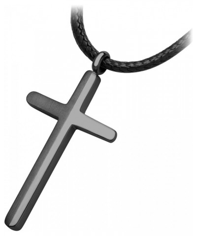 Stainless Steel Cross Necklace for Men - Mens Cross Necklaces with 18 to 24 Inches Waterproof Adjustable Black Leather Rope B...