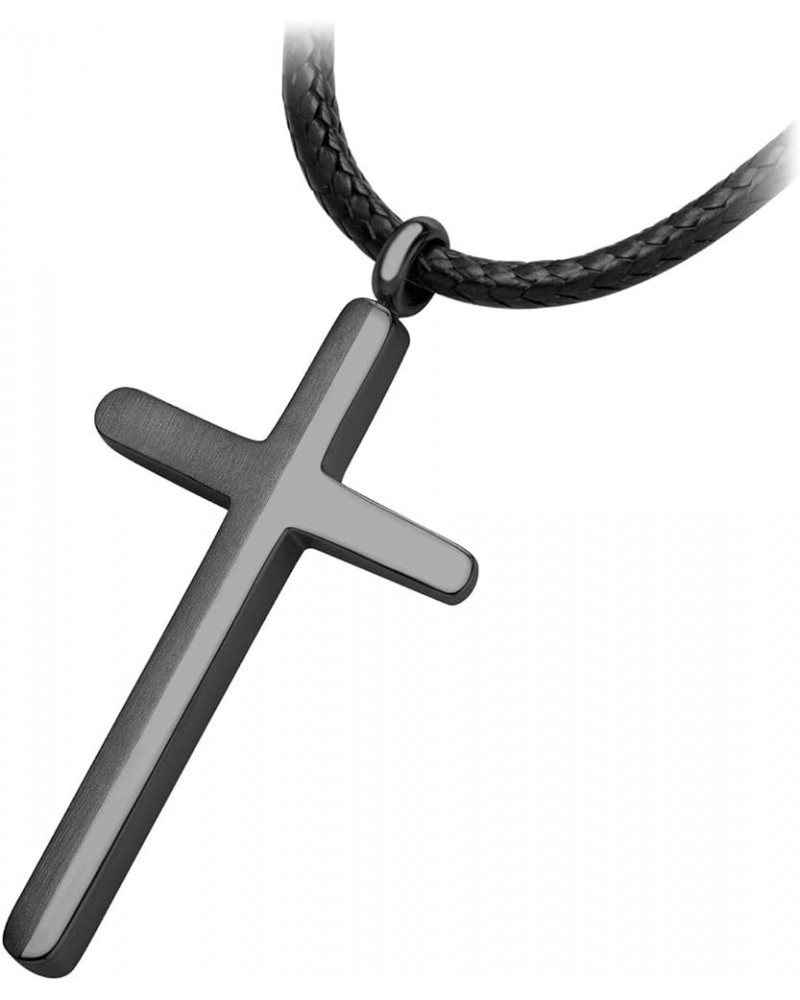 Stainless Steel Cross Necklace for Men - Mens Cross Necklaces with 18 to 24 Inches Waterproof Adjustable Black Leather Rope B...