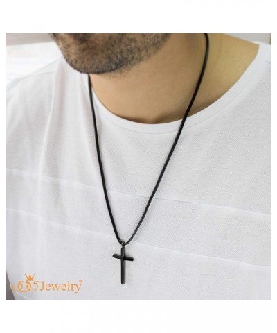 Stainless Steel Cross Necklace for Men - Mens Cross Necklaces with 18 to 24 Inches Waterproof Adjustable Black Leather Rope B...