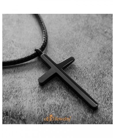 Stainless Steel Cross Necklace for Men - Mens Cross Necklaces with 18 to 24 Inches Waterproof Adjustable Black Leather Rope B...