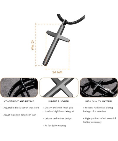 Stainless Steel Cross Necklace for Men - Mens Cross Necklaces with 18 to 24 Inches Waterproof Adjustable Black Leather Rope B...