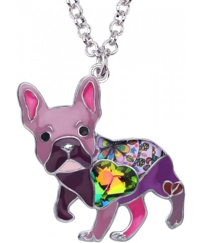 Statement Enamel Rhinestone French Bulldog Necklaces Pendant Original Design for Women Kids Jewelry Purple $10.07 Necklaces