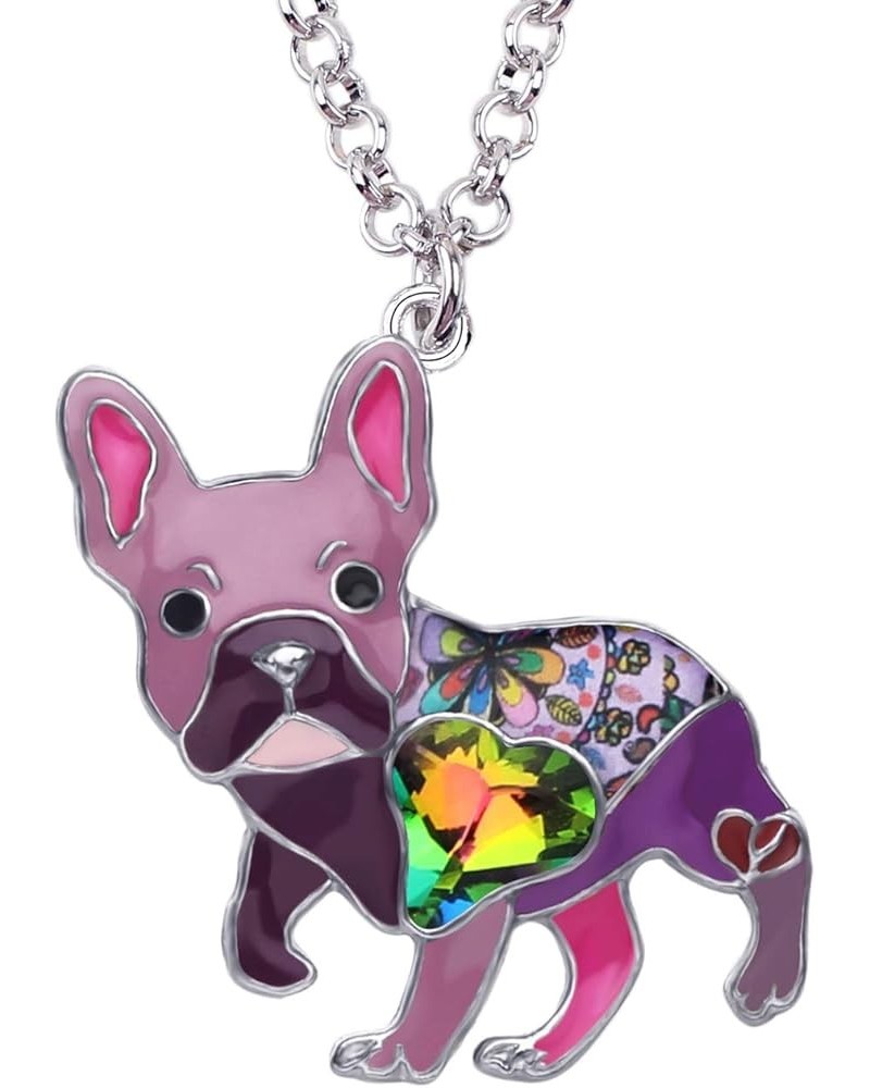 Statement Enamel Rhinestone French Bulldog Necklaces Pendant Original Design for Women Kids Jewelry Purple $10.07 Necklaces