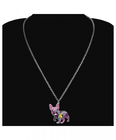 Statement Enamel Rhinestone French Bulldog Necklaces Pendant Original Design for Women Kids Jewelry Purple $10.07 Necklaces