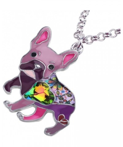 Statement Enamel Rhinestone French Bulldog Necklaces Pendant Original Design for Women Kids Jewelry Purple $10.07 Necklaces