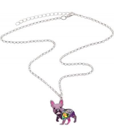 Statement Enamel Rhinestone French Bulldog Necklaces Pendant Original Design for Women Kids Jewelry Purple $10.07 Necklaces