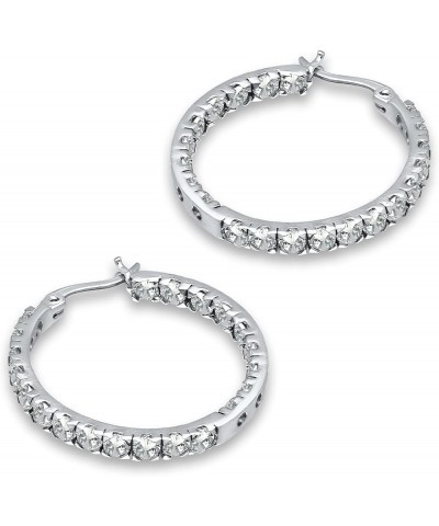 14K White Gold Flashed 3mm Cubic Zirconia Inside-Out Hoop Earrings, White Yellow Rose Gold CZ Hoop Earrings for Women Girls 3...