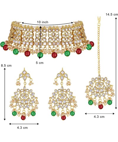 Gold Plated Kundan Jewelry Necklace With Earring Set For Women Maroon Green $18.62 Jewelry Sets