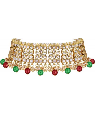 Gold Plated Kundan Jewelry Necklace With Earring Set For Women Maroon Green $18.62 Jewelry Sets