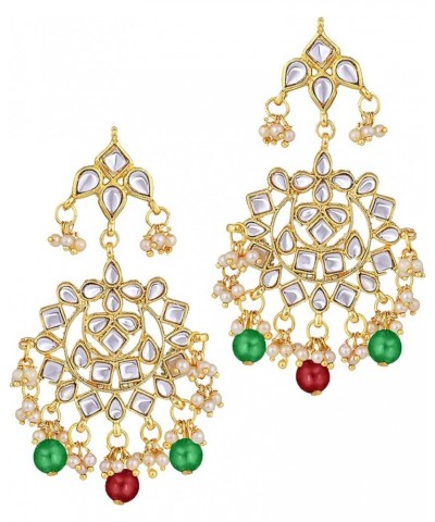 Gold Plated Kundan Jewelry Necklace With Earring Set For Women Maroon Green $18.62 Jewelry Sets