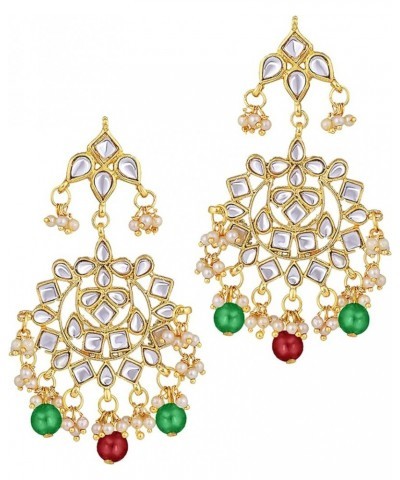 Gold Plated Kundan Jewelry Necklace With Earring Set For Women Maroon Green $18.62 Jewelry Sets