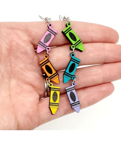 Colorful Three section Crayon Wooden Earrings, Stackable Books Dangle Drop Earrings, Love Heart Book Number Letter Pendant Wo...