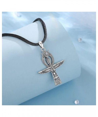 Sterling Silver Ankh Cross Necklace for Women Men, Egyptian Grim Reaper Anubis Pendant Amulet Energy Necklaces Vintage Ancien...