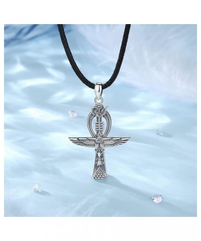 Sterling Silver Ankh Cross Necklace for Women Men, Egyptian Grim Reaper Anubis Pendant Amulet Energy Necklaces Vintage Ancien...