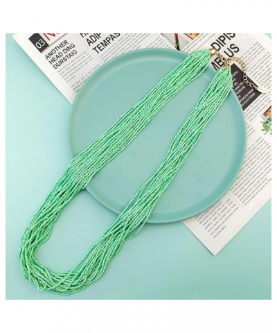 Long Multiple Row Handmade Beaded Statement 33" Necklace for Women with Gift Box green ash $11.39 Necklaces