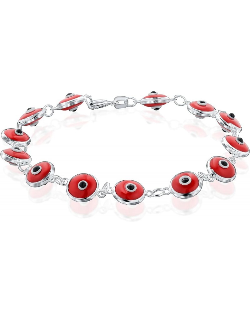 925 Sterling Silver 6MM Multicolored Evil Eye Bracelet for Women - 7.5 inches Red $13.99 Bracelets