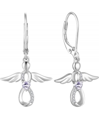 Infinity Angel Drop Earrings for Women BirthStone Sterling Silver Guardian Angel Amulet Jewelry June - Alexandrite $27.95 Ear...