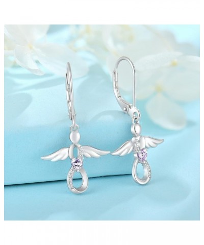 Infinity Angel Drop Earrings for Women BirthStone Sterling Silver Guardian Angel Amulet Jewelry June - Alexandrite $27.95 Ear...