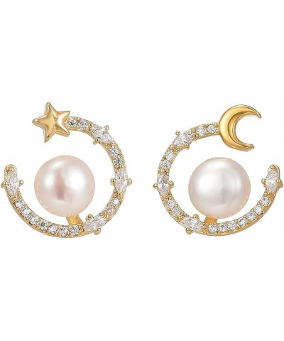 18K Gold Plated Pearl Earrings Round/Oval/Flower Stud Earrings Hypoallergenic Earrings Jewelry Gift for Mother Wife Star and ...