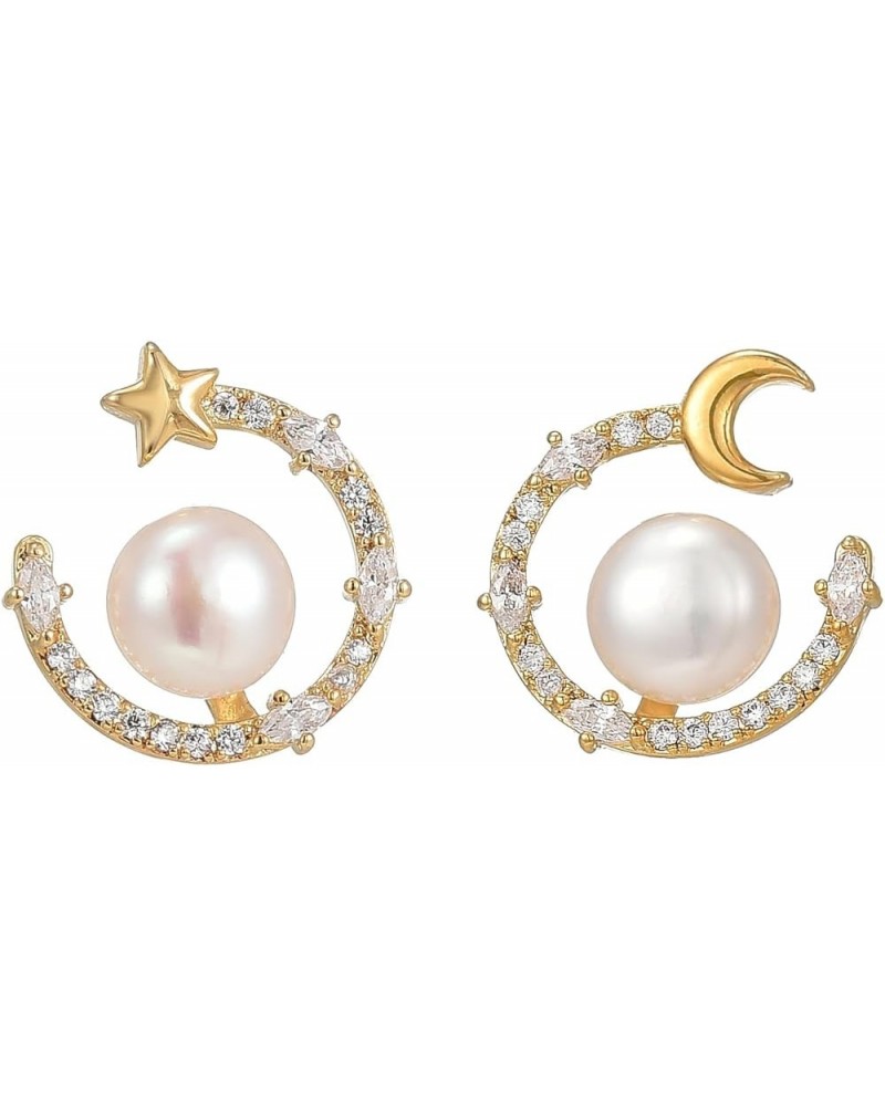 18K Gold Plated Pearl Earrings Round/Oval/Flower Stud Earrings Hypoallergenic Earrings Jewelry Gift for Mother Wife Star and ...