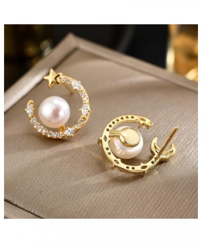 18K Gold Plated Pearl Earrings Round/Oval/Flower Stud Earrings Hypoallergenic Earrings Jewelry Gift for Mother Wife Star and ...