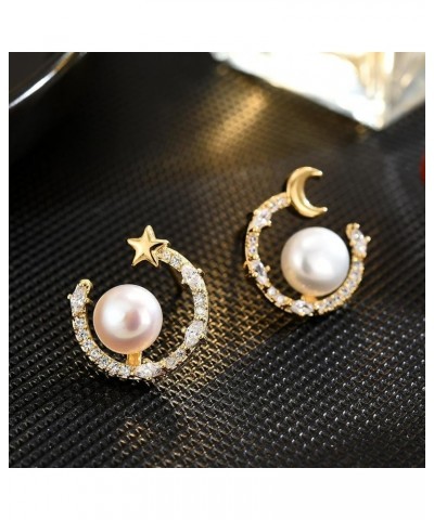 18K Gold Plated Pearl Earrings Round/Oval/Flower Stud Earrings Hypoallergenic Earrings Jewelry Gift for Mother Wife Star and ...