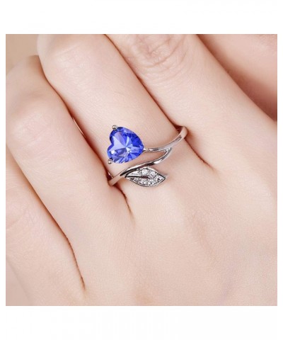 Love Charm Heart Cut Zircon Sweet Ring Jewelry Accessories Woman Birthday Valentine's Day Anniversary Personality Gift Blue-1...