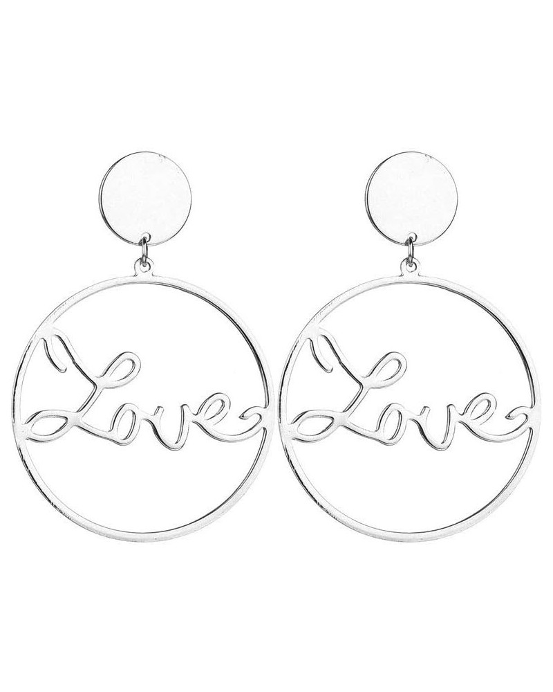 Letter Love Dangle Earrings Geometric Large Round Circle Alphabet Hoop Earrings for Women Girls Fashion Hollow Jewelry Gift B...