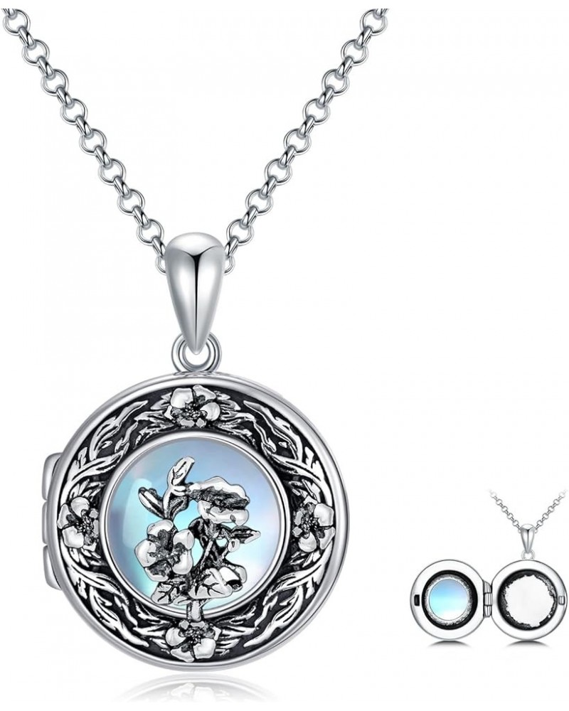 Birth Flower Locket Necklace for Women That Holds Pictures Sterling Silver Memorial Necklace Locket Jewelry Gifts for Women S...