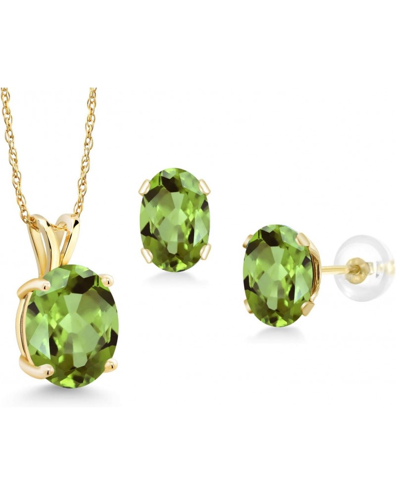 14K Yellow Gold Green Peridot Pendant and Earrings Jewelry Set For Women (5.64 Cttw, Oval 10X8MM and 8X6MM, Gemstone Birthsto...