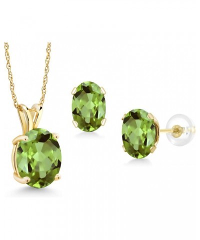 14K Yellow Gold Green Peridot Pendant and Earrings Jewelry Set For Women (5.64 Cttw, Oval 10X8MM and 8X6MM, Gemstone Birthsto...