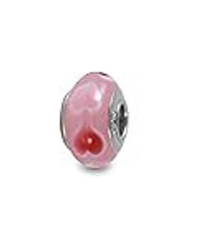 Genuine Murano Glass Charm Fit Pandora Charm Bracelets,925 Sterling Silver Colored Swirl Rainbow Pink Hearts Charm Original G...