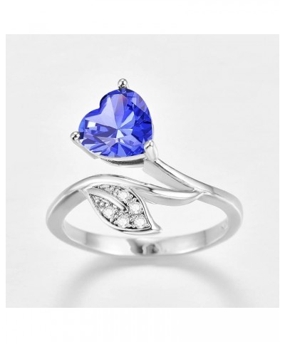 Love Charm Heart Cut Zircon Sweet Ring Jewelry Accessories Woman Birthday Valentine's Day Anniversary Personality Gift Blue-1...