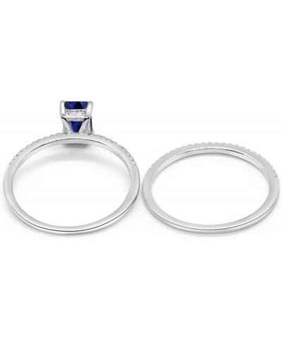 Art Deco Two Piece Wedding Engagement Bridal Set Radiant Round Cubic Zirconia 925 Sterling Silver Choose Color Simulated Blue...