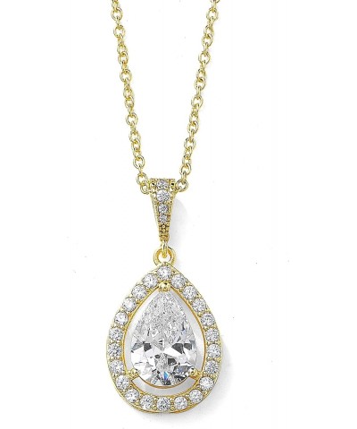 Gold Cubic Zirconia Crystal Bridal or Bridesmaid Necklace, Teardrop Pendant Wedding Jewelry Gift $12.99 Necklaces