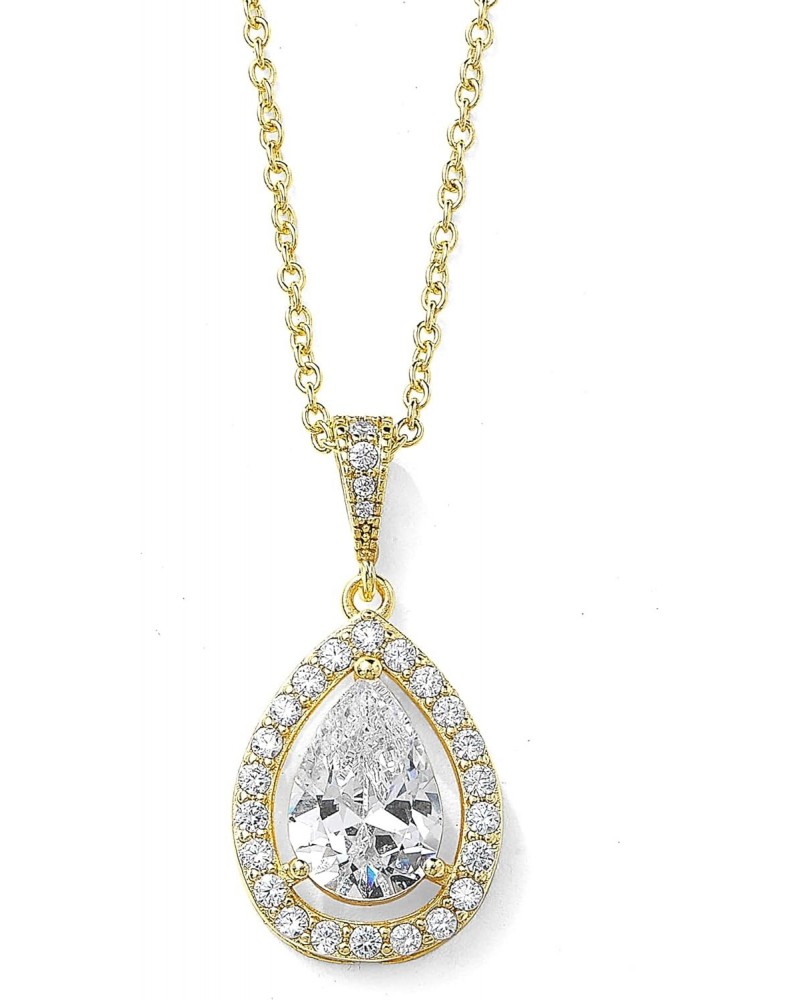 Gold Cubic Zirconia Crystal Bridal or Bridesmaid Necklace, Teardrop Pendant Wedding Jewelry Gift $12.99 Necklaces