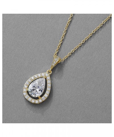 Gold Cubic Zirconia Crystal Bridal or Bridesmaid Necklace, Teardrop Pendant Wedding Jewelry Gift $12.99 Necklaces