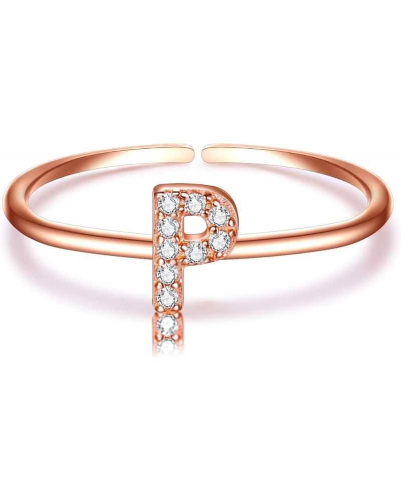 14K Rose Gold Plated Stackable Initial Letter Ring 925 Sterling Silver Alphabet Rings Fashion for Women Girls, Valentine's Da...