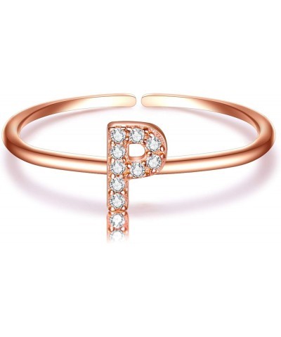 14K Rose Gold Plated Stackable Initial Letter Ring 925 Sterling Silver Alphabet Rings Fashion for Women Girls, Valentine's Da...