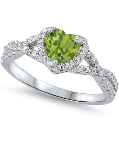 CHOOSE YOUR COLOR Sterling Silver Heart Halo Promise Ring Green Natural Peridot $32.47 Rings