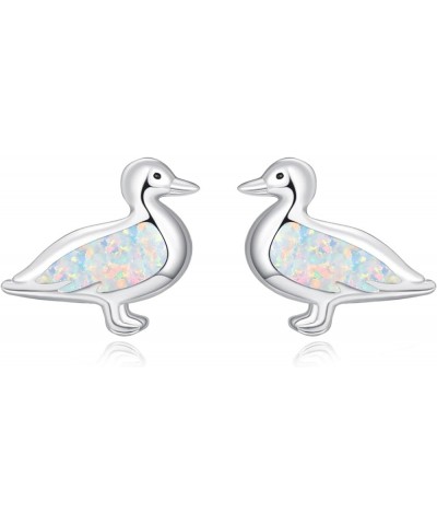 925 Sterling Silver Synthetic Opal Earrings Hypoallergenic Earrings Dainty Stud Birthday Gift for Her Duck $14.57 Earrings