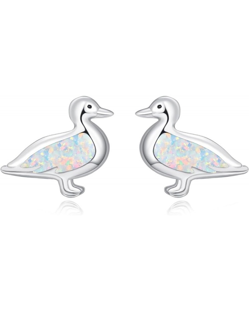 925 Sterling Silver Synthetic Opal Earrings Hypoallergenic Earrings Dainty Stud Birthday Gift for Her Duck $14.57 Earrings