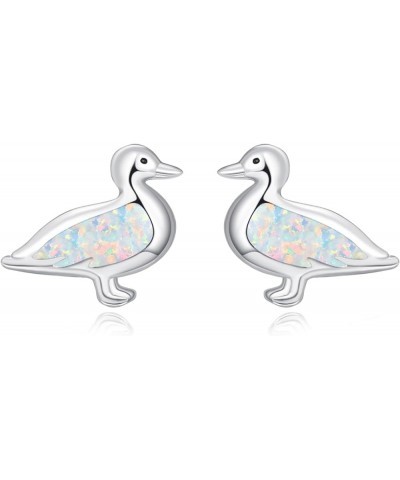 925 Sterling Silver Synthetic Opal Earrings Hypoallergenic Earrings Dainty Stud Birthday Gift for Her Duck $14.57 Earrings