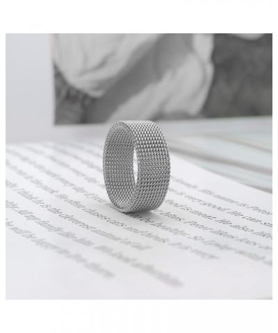 1Pc Stainless Steel 8mm Mesh Ring for Women Men.Fashion Wide Woven Mesh Ring Comfort Fit Wire Mesh Band Ring Punk Jewelry Gif...